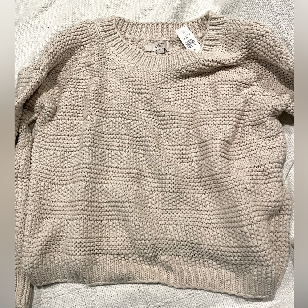 BNWT - Loft - Cream Colored Chunky Cotton Sweater - Size M